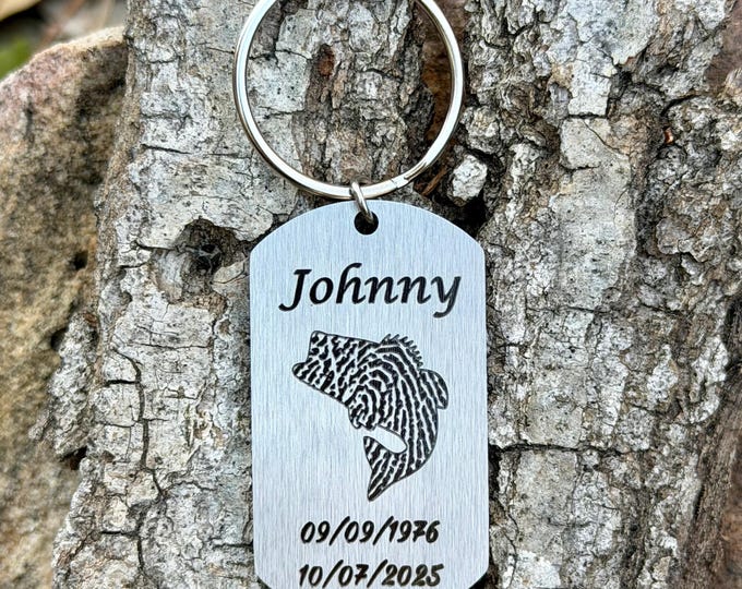 Dog Tag Keychain Memorial Jewelry, Memorial fish fingerprint keychain, Finger print necklace . Memorial Keepsake. Fingerprint jewelry.
