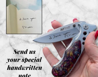 Flower Petal Memorial Knife, Engraved Keepsake, Wedding Gift, Memorial Gift for men, Made with flower petals, Funeral Flower Knife