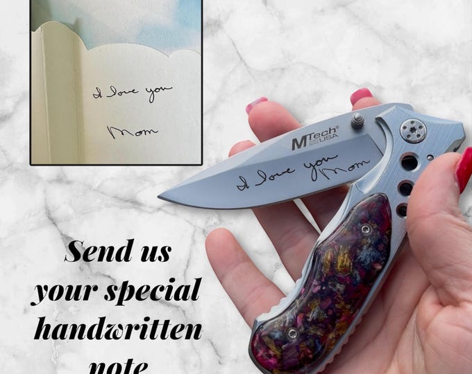 Funeral Flower Knife,  Memorial Knife, Knife made with Flower Petals, Keepsake Knife, Engraved Knife, Wedding Knife,  Memorial Jewelry '