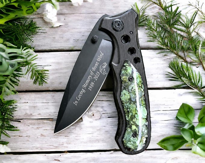 Funeral Flower Knife, Memorial Knife, Knife made with Flower Petals, Keepsake Knife, Engraved Knife, Wedding Knife, Memorial Jewelry