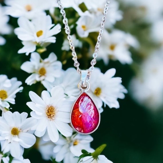 Sterling Silver Tear Drop Necklace, Memorial Flower Jewelry