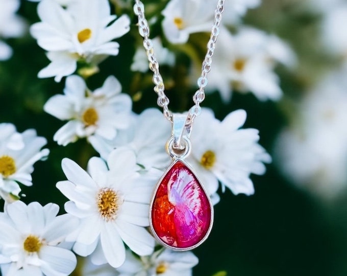 Sterling silver tear drop necklace   Memorial Jewelry, Memorial Beads. Wedding Flowers. Funeral Flowers.Made with real flowers