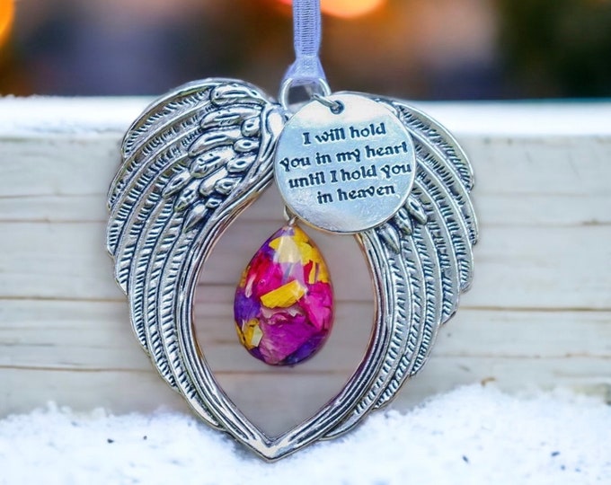 Angel Wing Christmas Ornaments.  Memorial Jewelry, Memorial Beads. Wedding Flowers. Funeral Flowers. Made with real flowers.