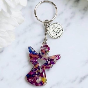 Angel Keychain made with flowers. Memorial Jewelry, Memorial Beads. Wedding Flowers. Funeral Flowers. Made with real flowers