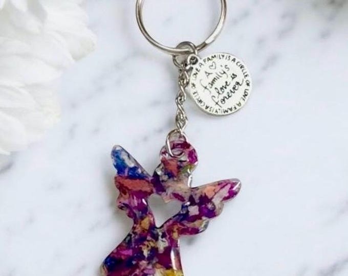 Angel Keychain made with flowers. Memorial Jewelry, Memorial Beads. Wedding Flowers. Funeral Flowers. Made with real flowers