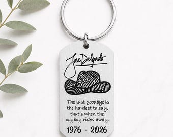 Personalized Stainless Steel Dog Tag Keychain, Cowboy Fingerprint Memorial Jewelry