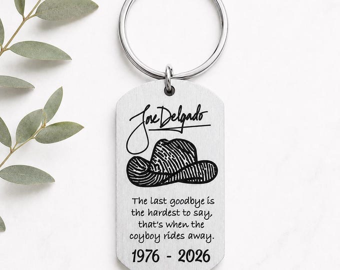 Personalized Stainless Steel Dog Tag Keychain, Cowboy Fingerprint Memorial Jewelry