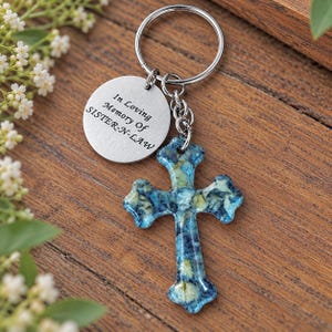 Flower Petal Memorial Keychain, Custom Dried Flower Keepsake, Cross keychain