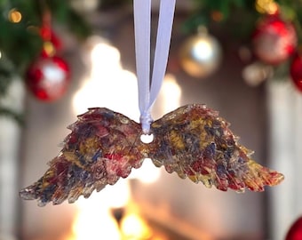 Custom Angel Wing Ornament, Real Flower Memorial Keepsake