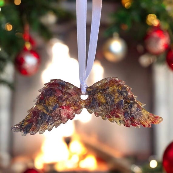 Custom Angel Wing Ornament, Real Flower Memorial Keepsake