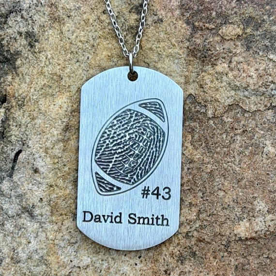 Personalized Football Fingerprint Stainless Steel Keychain, Memorial Keepsake