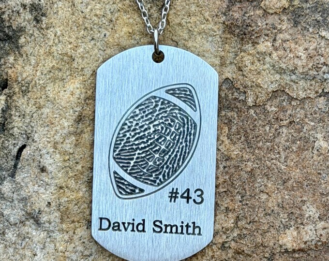 Dog Tag Keychain Memorial Jewelry, Memorial Footbal fingerprint necklace. Memorial Keepsake. Fingerprint jewelry. Deer Finger Print Keychain