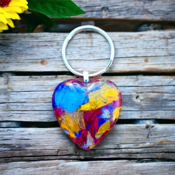 Custom Flower Petal Heart Keychain, Memorial Jewelry