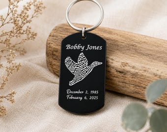 Personalized Fish Fingerprint Dog Tag, Memorial Keychain Necklace, Stainless Steel