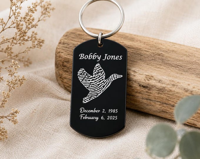 Personalized Fish Fingerprint Dog Tag, Memorial Keychain Necklace, Stainless Steel