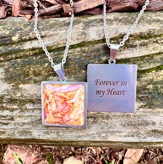 Custom Stainless Steel Flower Memorial Pendant, Rose Jewelry