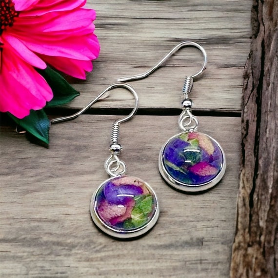 12mm Earrings. Memorial Beads. Wedding Flower. Funeral Flowers. Made with real flowers