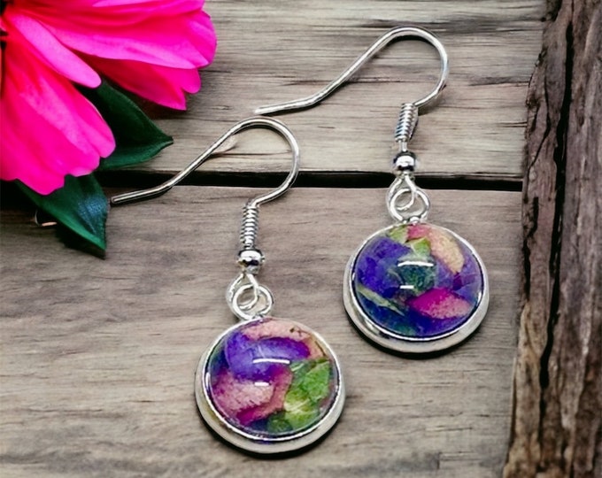 12mm Earrings. Memorial Beads. Wedding Flower. Funeral Flowers. Made with real flowers