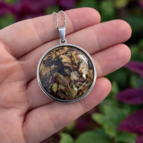 Memorial Jewelry, Real Flower Pendant Necklace, Stainless Steel Keepsake