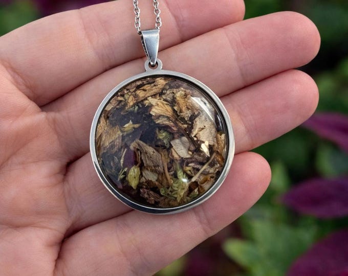 Memorial Jewelry, Real Flower Pendant Necklace, Stainless Steel Keepsake