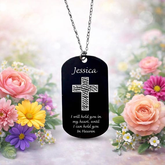 Memorial Fingerprint Keychain Necklace, Stainless Steel Cross, Keepsake Jewelry