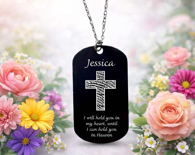Dog Tag Keychain Memorial Jewelry, Memorial Cross fingerprint keychain. Memorial Keepsake. Fingerprint necklace. Finger Print Keychain