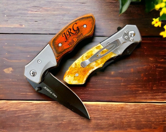 Funeral Flower Knife, Memorial Knife,  Knife made with Flower Petals, Keepsake Knife, Engraved Knife, Wedding Knife, Funeral Knife