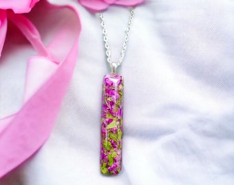 Rectangle Memorial Pendant, Real Flower Resin Jewelry