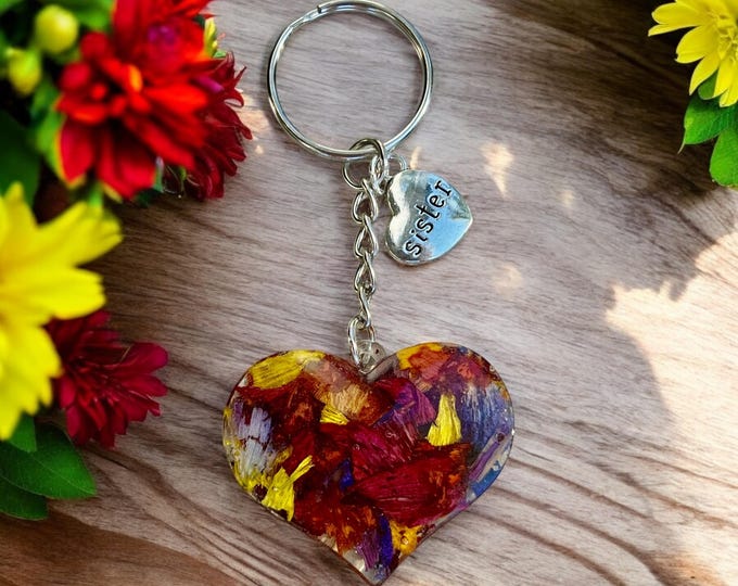 Keychain made with flowers. Memorial Beads. Wedding Flowers. Funeral Flowers. Made with real flowers