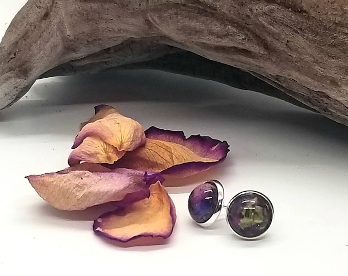 10 mm stud earrings.  Memorial Jewelry, Memorial Beads. Wedding Flowers. Funeral Flowers. Made with real flowers