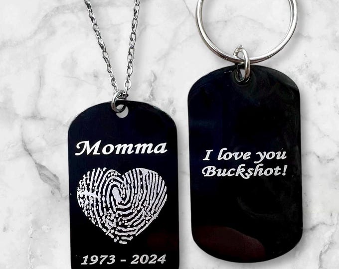 Dog Tag Keychain Memorial Jewelry, Memorial necklace Memorial Keepsake. Fingerprint jewelry.