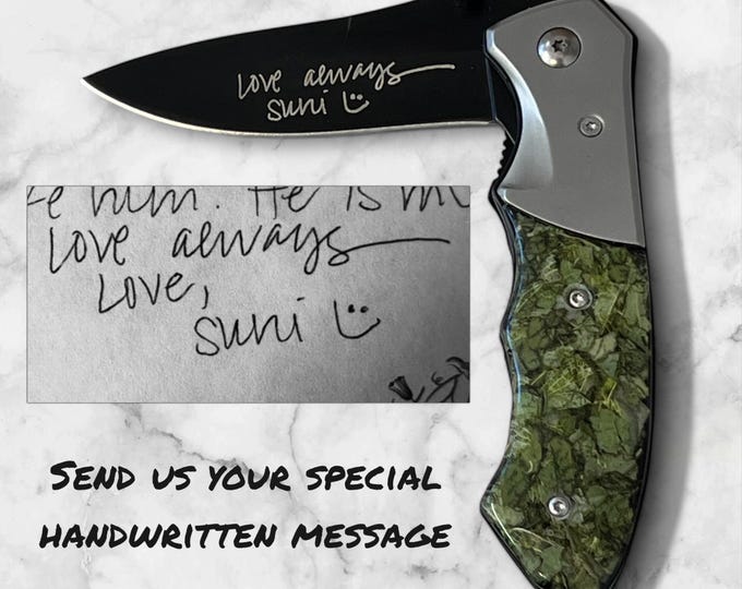 Resin Flower knife.  Memorial Jewelry, Memorial knife. Engraved Knife. Wedding Flowers. Keepsake treasures made with real flowers