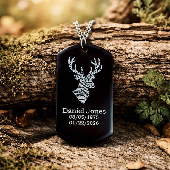 Personalized Deer Fingerprint Memorial Keychain Necklace, Stainless Steel
