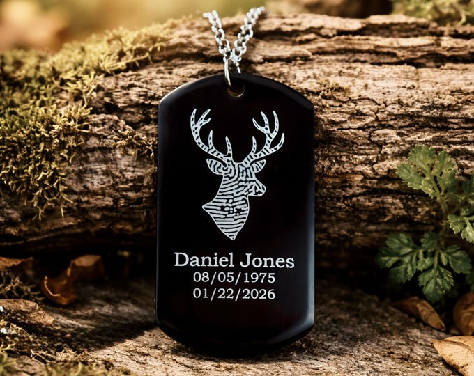 Dog Tag Keychain Memorial Jewelry, Memorial Deer fingerprint keychain. Memorial Keepsake. Fingerprint necklace. Finger Print Keychain