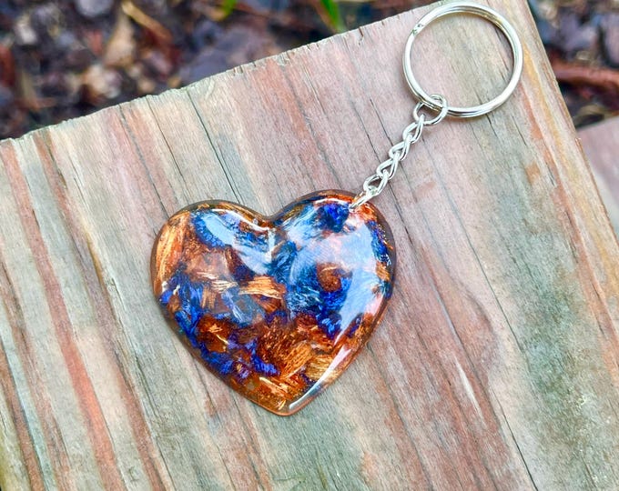 56mm Heart keychain,  Memorial Jewelry,  Heart Ornament Memorial Beads. Wedding Flowers. Funeral Flowers. Made with real flowers.