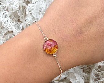 Flower Petal Memorial Bracelet, Real Flower Petal Memorial Jewelry, Flower memorial for her, Wedding flower keepsake bracelet