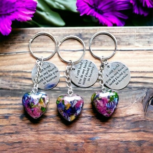 Keychain made with flowers. Memorial Jewelry, Memorial Beads. Wedding Flowers. Funeral Flowers. Made with real flowers