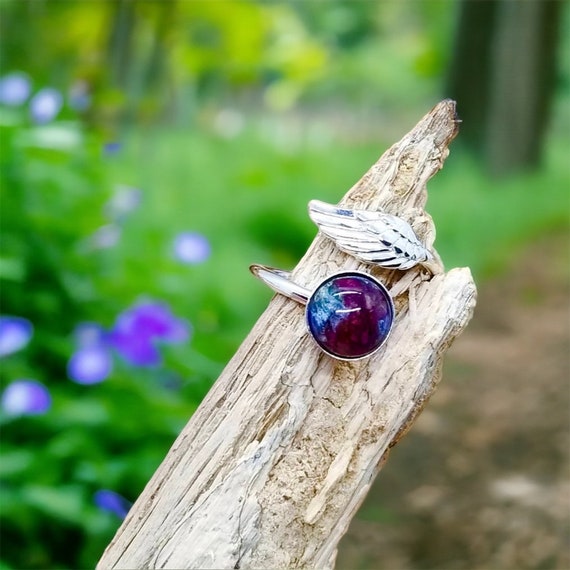 Angel Wing Keepsake Ring, Real Flower Memorial Jewelry