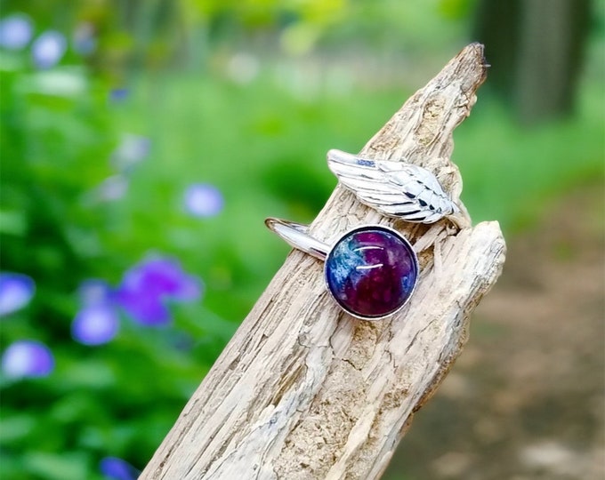 Angel Wing Ring. Memorial Jewelry, Memorial Beads. Wedding Flowers. Keepsake treasures made with real flowers