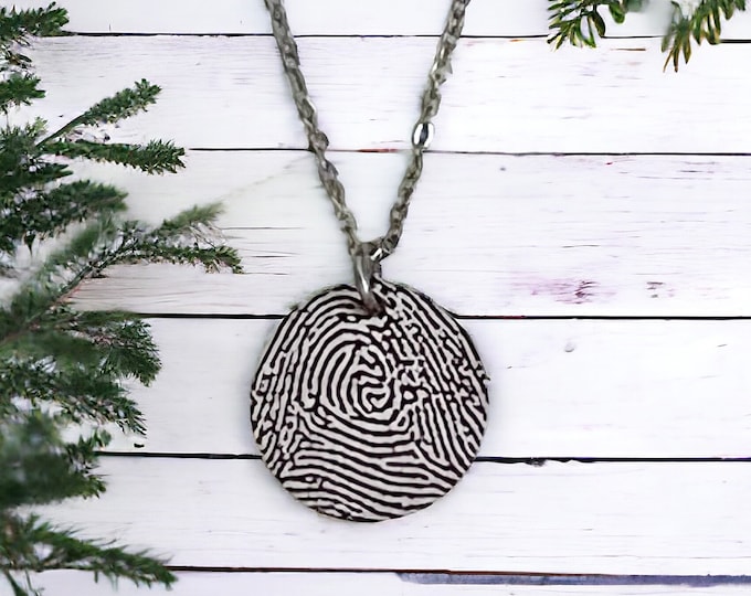 20mm Stainless finger print necklace. Memorial Jewelry, Memorial necklace Memorial Keepsake. Fingerprint jewelry.