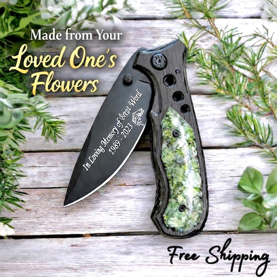 Memorial Knife – Preserved Funeral Flowers, Personalized Sympathy Keepsake for Loss of Father