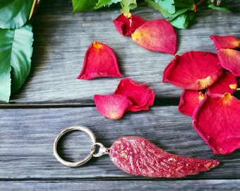 Flower Petal Wing Keychain, Memorial Jewelry, Made with Real Flowers