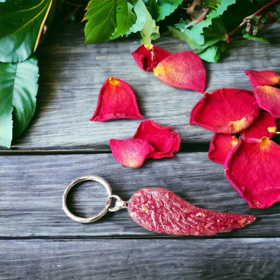 Flower Petal Wing Keychain, Memorial Jewelry, Made with Real Flowers