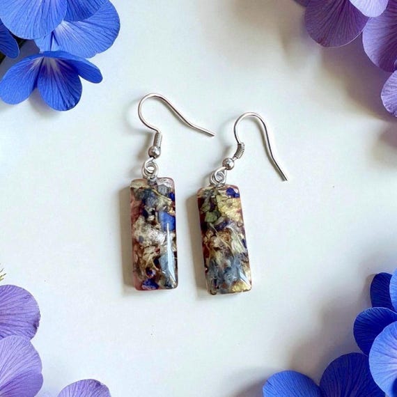 Pressed Flower Stainless Steel Earrings, Memorial Jewelry