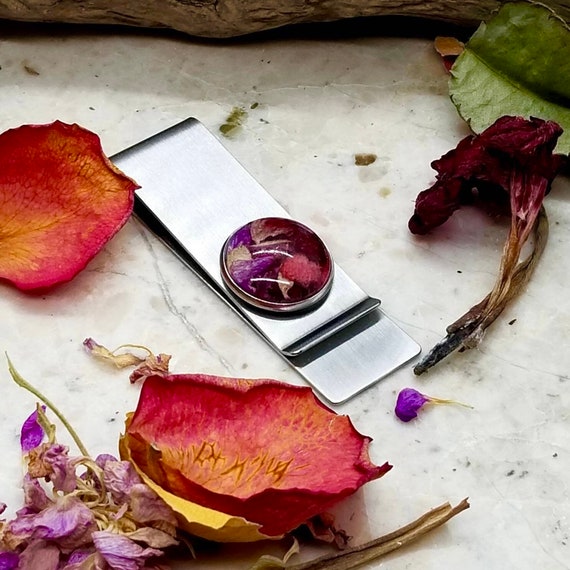 Custom Flower Petal Money Clip, Memorial Jewelry