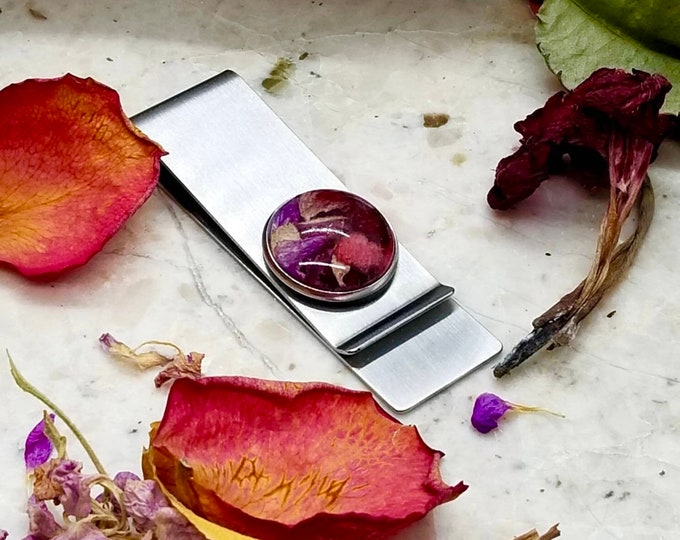 Money clip. Memorial Jewelry, Memorial Beads. Wedding Flowers. Funeral Flowers. Made with real flowers