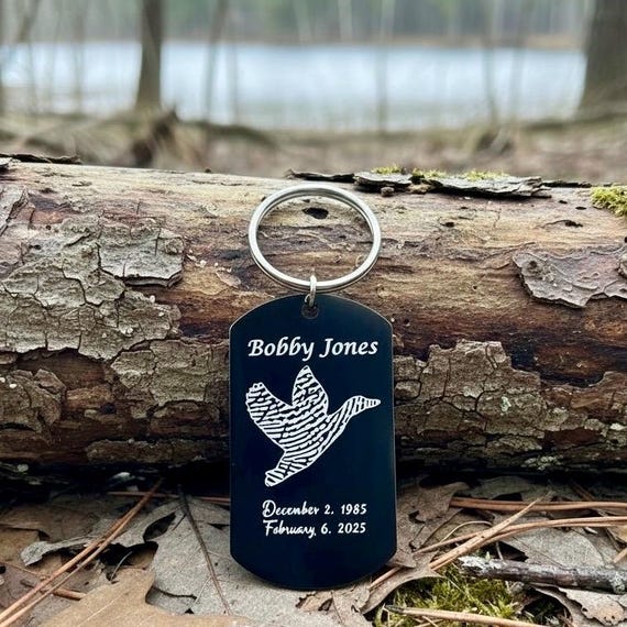 Memorial Duck Fingerprint Keychain, Stainless Steel Keepsake Necklace