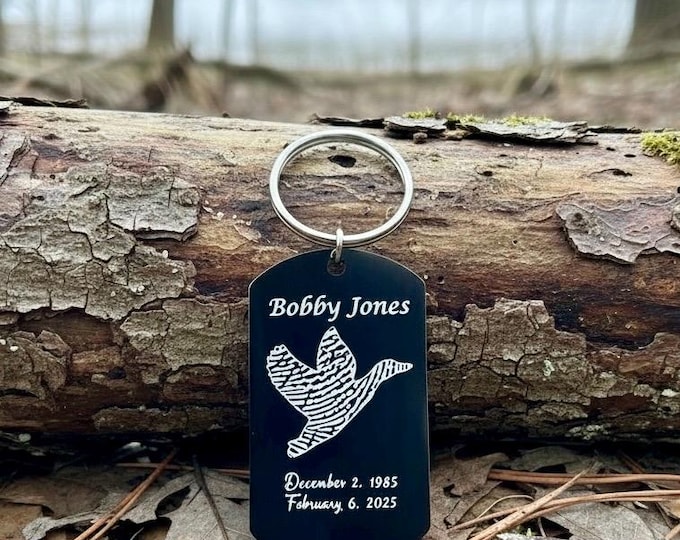 Dog Tag Keychain Memorial Jewelry, Memorial Duck fingerprint keychain. Memorial Keepsake. Fingerprint necklace. Finger Print Keychain