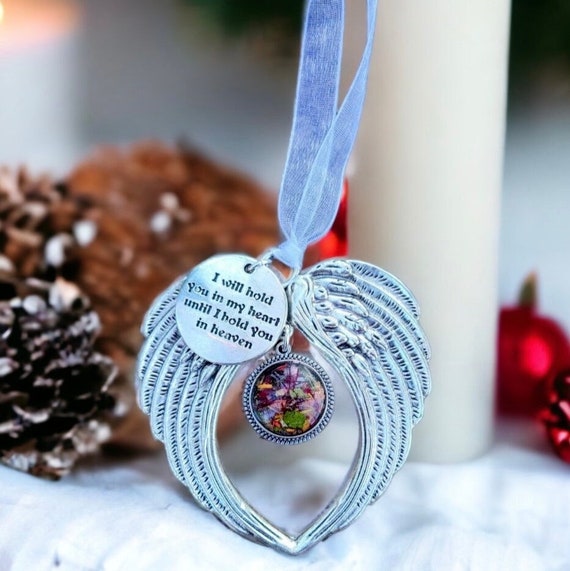 Angel Wing Christmas Ornament, Memorial Flower Keepsake