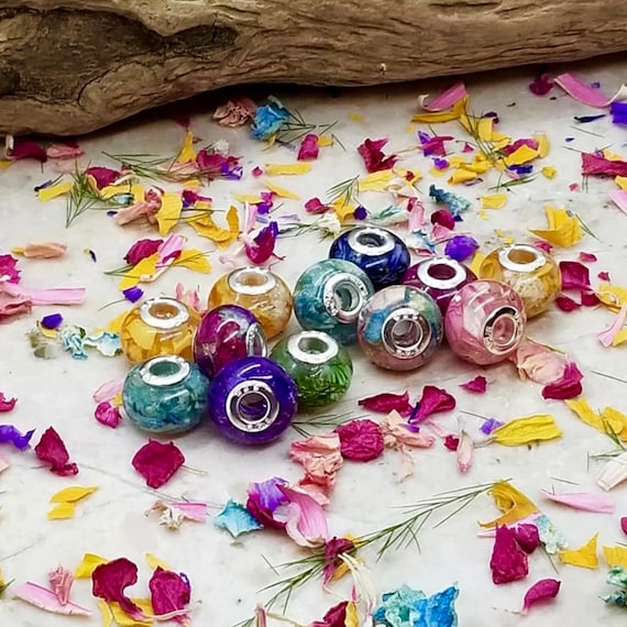 Custom Flower Petal Bead, Keepsake Memorial Jewelry, European Style